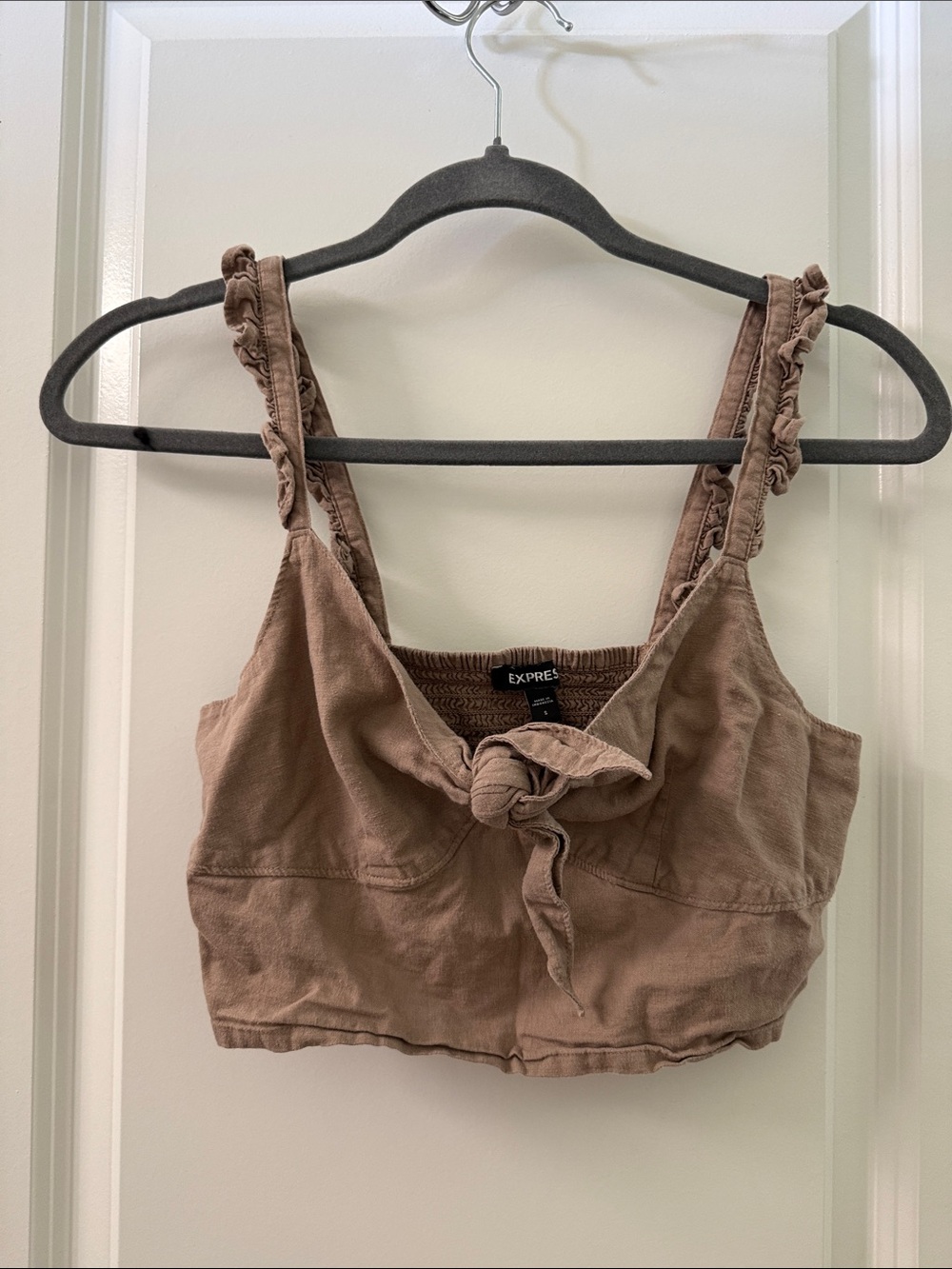 Express Taupe Tie-Front Cropped Camisole